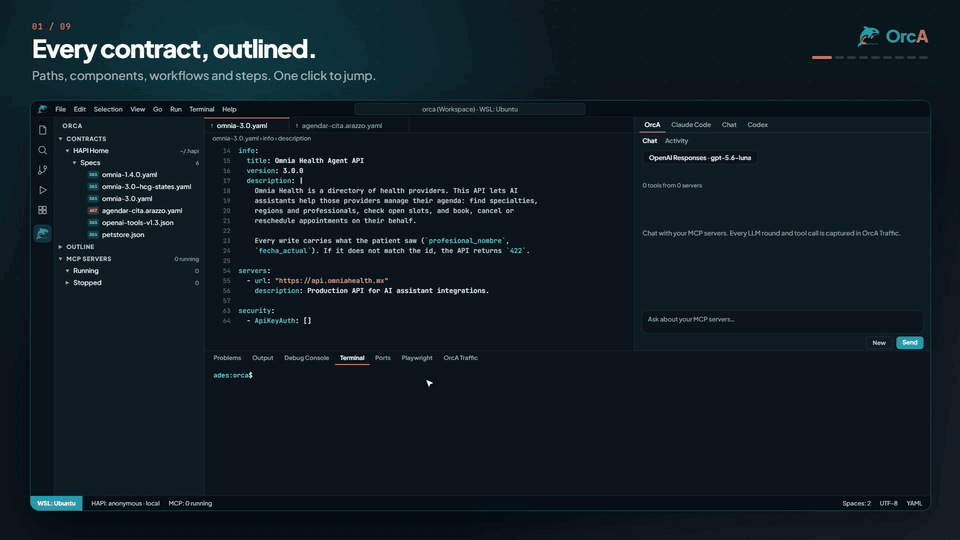 OrcA 0.3: chat with your MCP servers and watch every LLM round and tool call in the OrcA Traffic graph