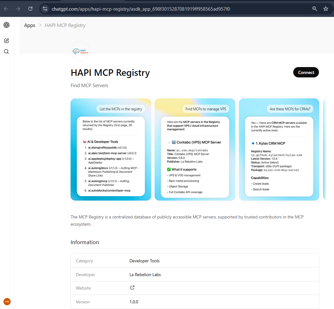 HAPI MCP Registry in ChatGPT Marketplace